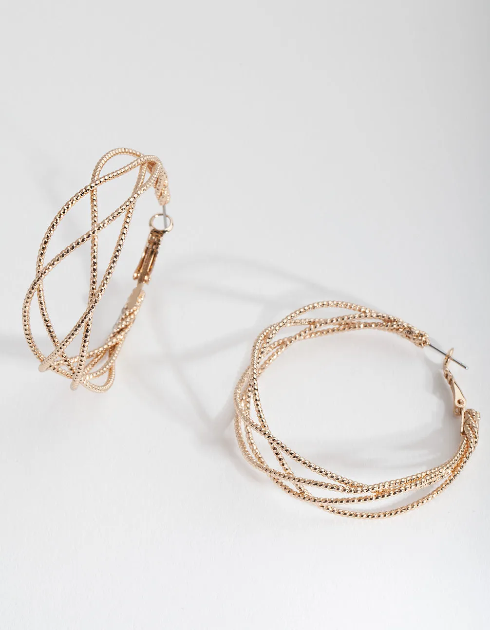 Lustrous Accent Gold Crossover Multi Hoop Earrings