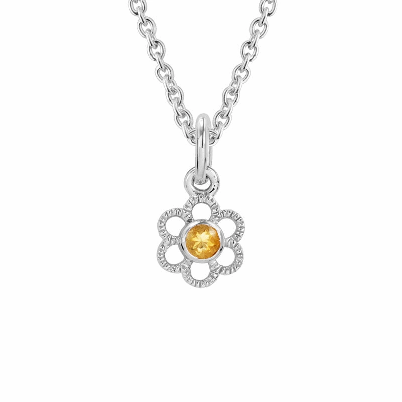 Brilliant Sparkle Sterling Silver Citrine Flower Child Necklace