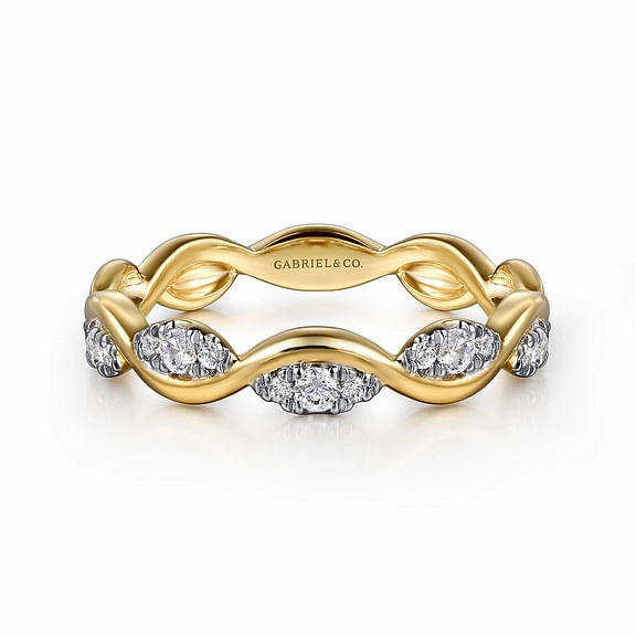 Radiant Touch 14K Yellow Gold Diamond Twisted Stackable Ring