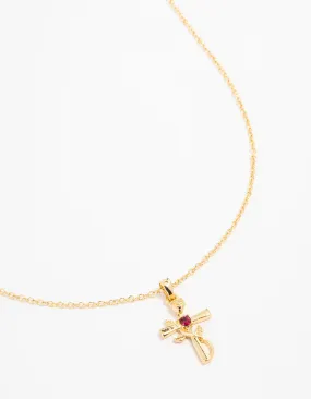 Gorgeous Item Gold Plated Rose Cross Necklace