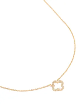 Gold Plated Brass Cubic Zirconia Hollow Flower Necklace For Mom