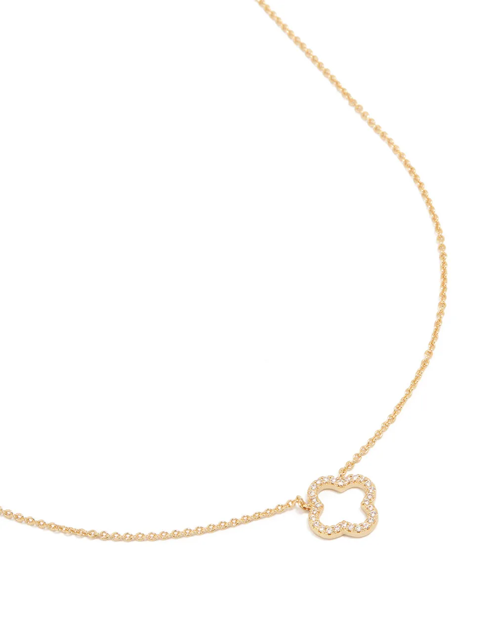 Gold Plated Brass Cubic Zirconia Hollow Flower Necklace For Mom
