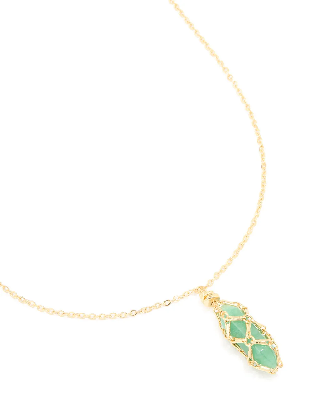 Gold Plated Green Aventurine Wrapped Pendant Necklace Exclusive Style Mother??s Day