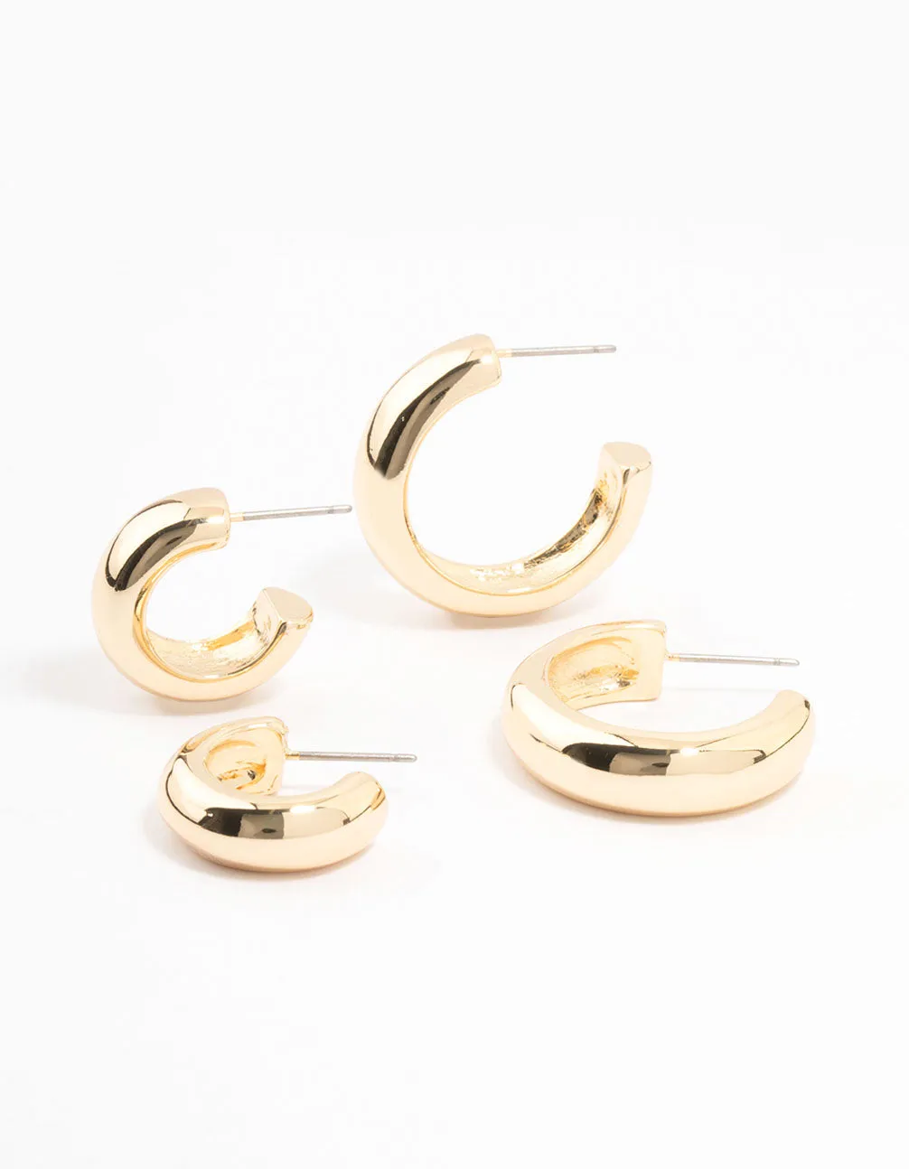 Stylish Embellishment Chic Ornament Gold Plated Chunky Hoop Earrings 2-Pack