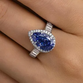 Elegant Glow Louily Luxury 3.0 Carat Pear Cut Aquamarine Blue Engagement Ring In Sterling Silver