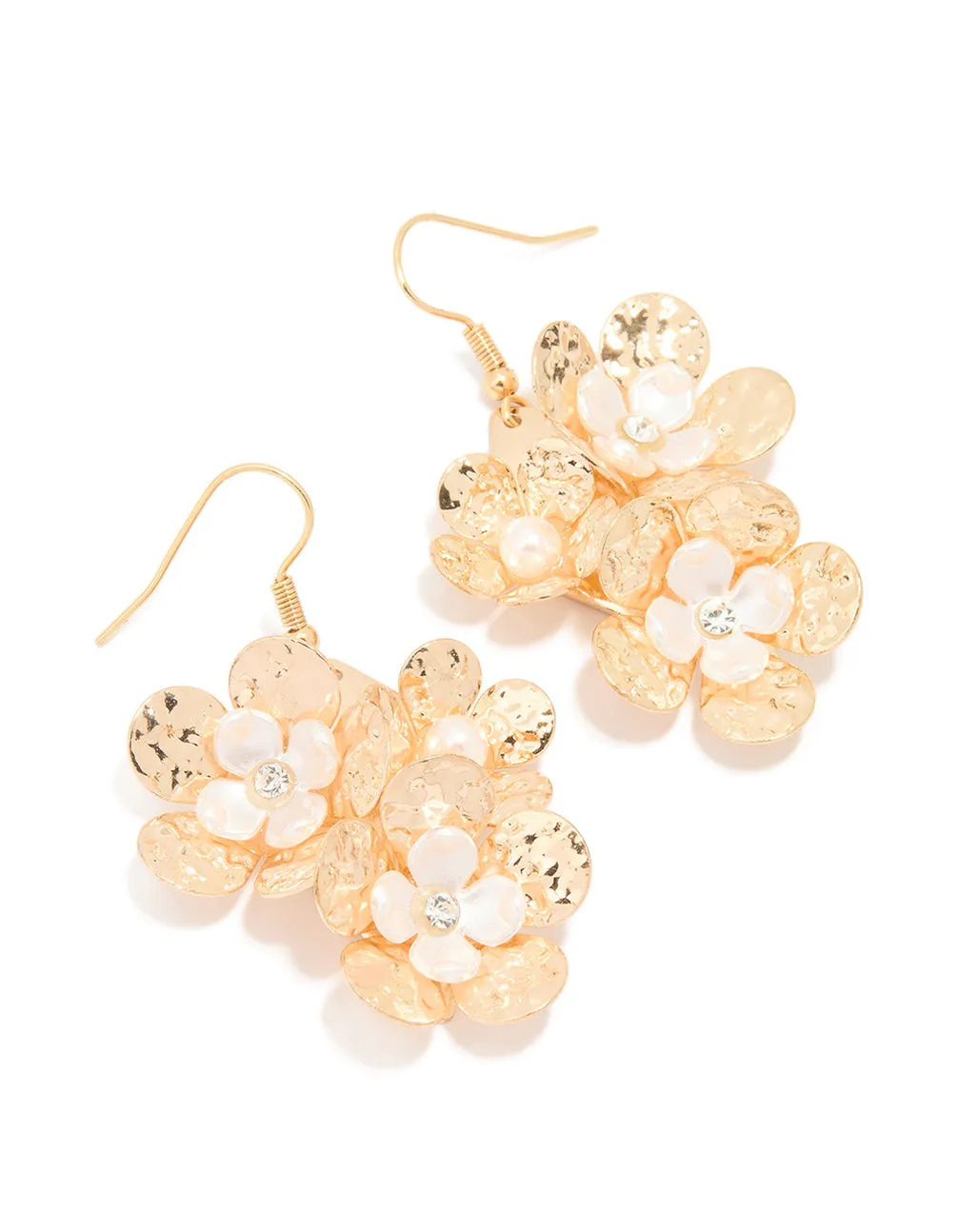 Metallic Piece Attractive item Gold Pearl Flower Drop Earrings