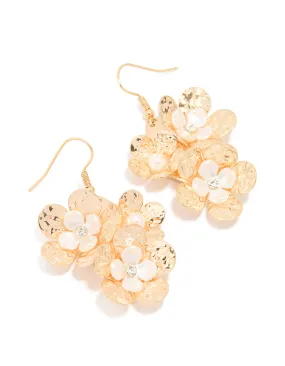 Metallic Piece Attractive item Gold Pearl Flower Drop Earrings