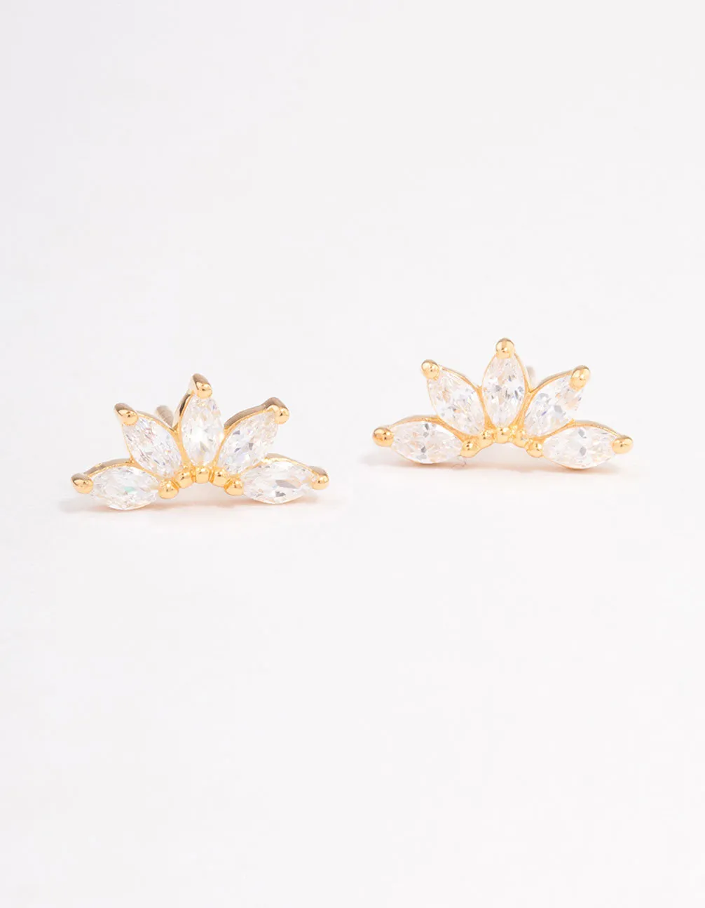 Brilliant Finish Gold Plated Sterling Silver Cubic Zirconia Fan Stud Earrings