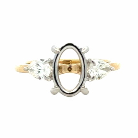 Romantic Finish Handmade Details 14kyw 3 Stone Semi-Mount for 2ct Oval Diamond