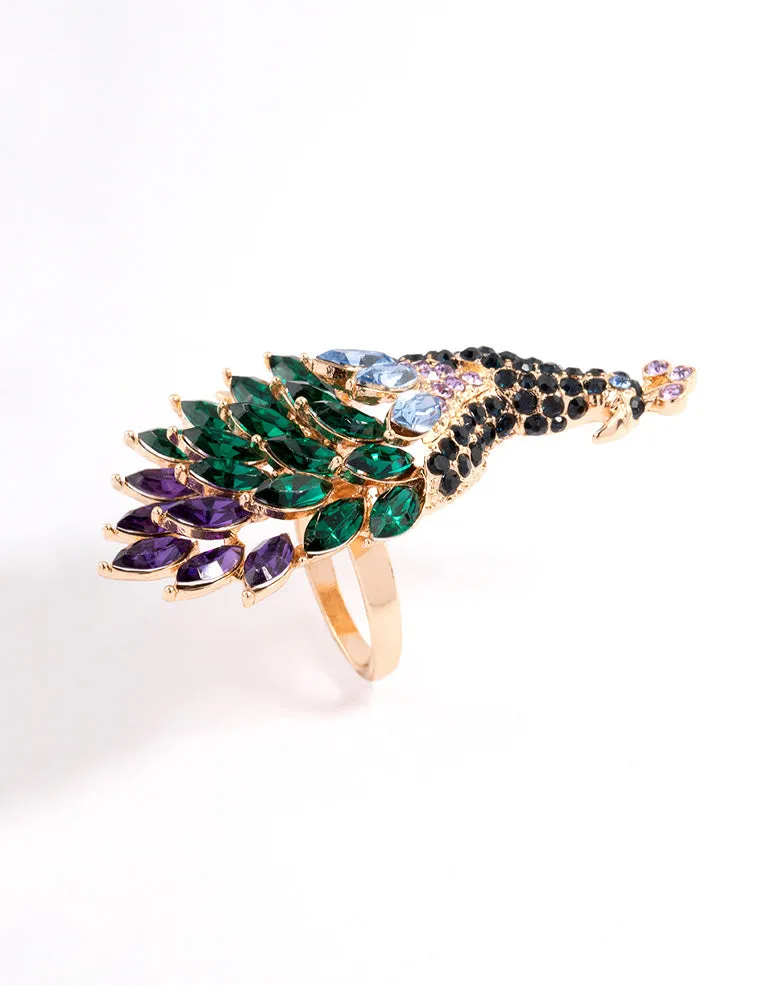Gold Sparkly Peacock Ring Shiny Product