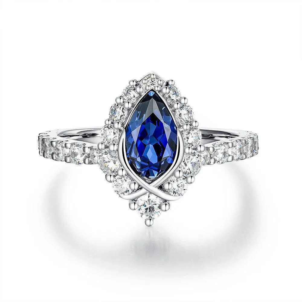 "ENDLESS BLUE" Pear Shaped Sapphire Ring Textured Finish Printed Image