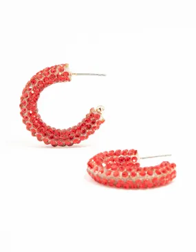 Circular Decoration Red Diamante Jelly Hoop Earrings