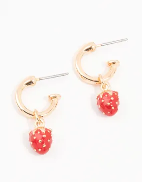 Chic Detail Premium Accent Gold Enamel Strawberry Huggie Earrings