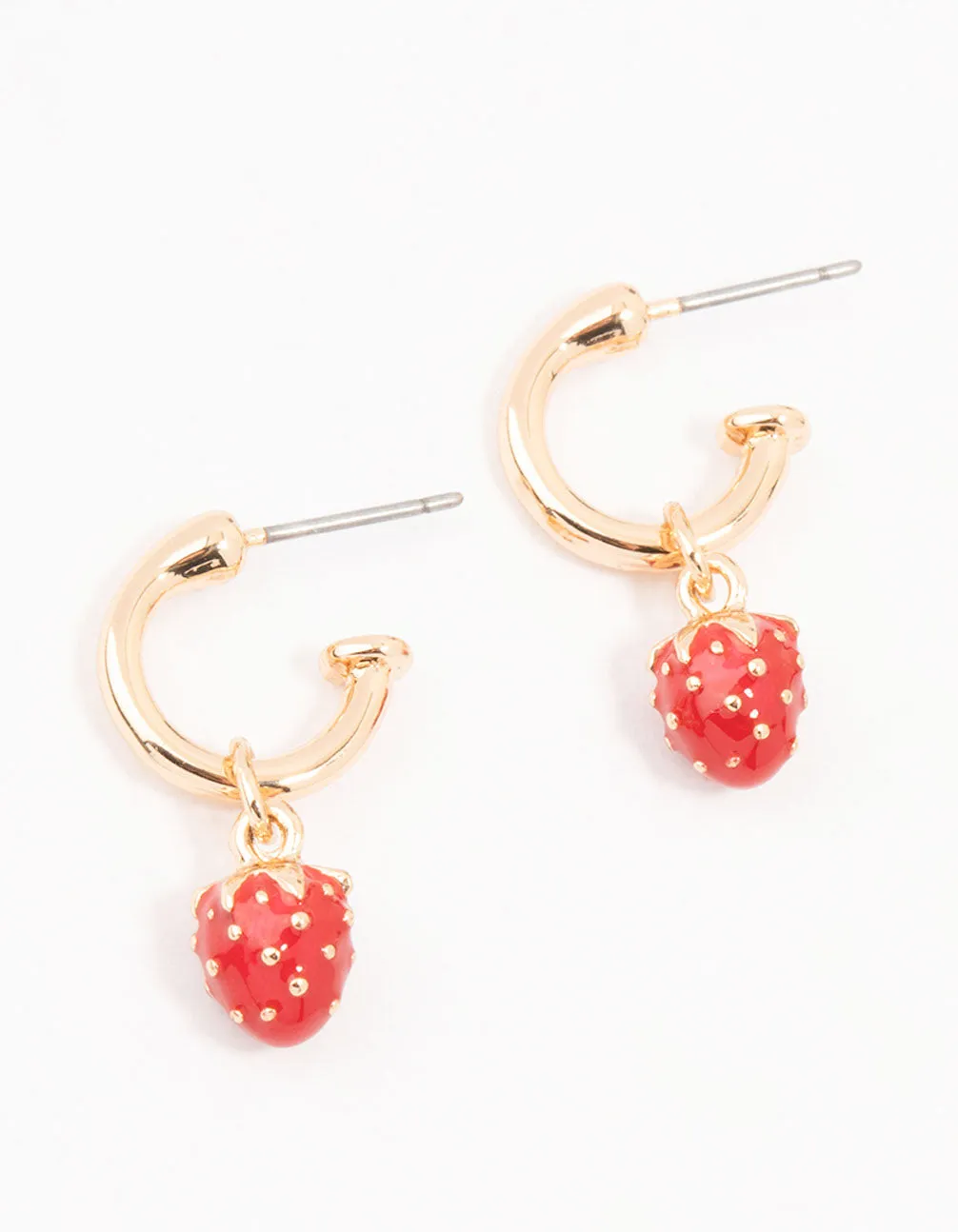 Simple Feature Gold Enamel Strawberry Huggie Earrings