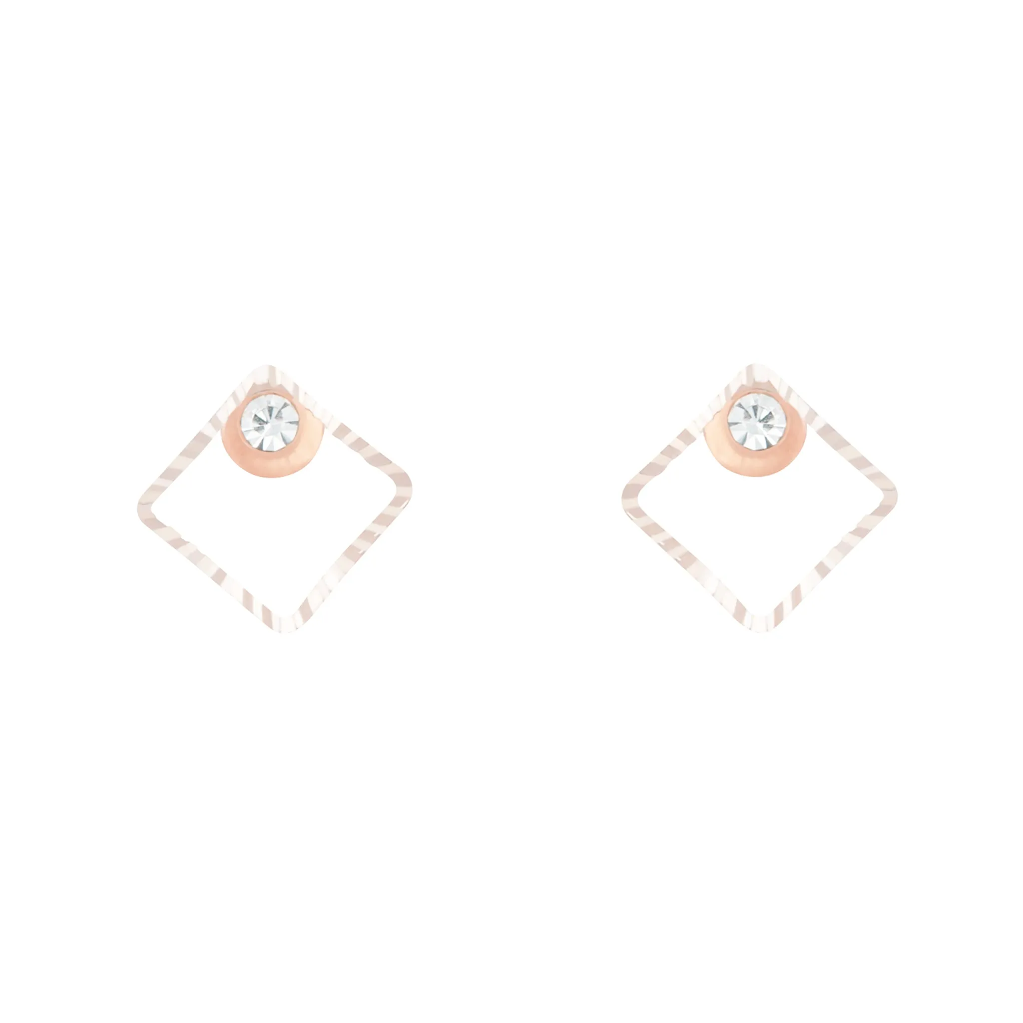 Rose Gold Geometric Square Diamante Stud Earrings Bohemian Ornament