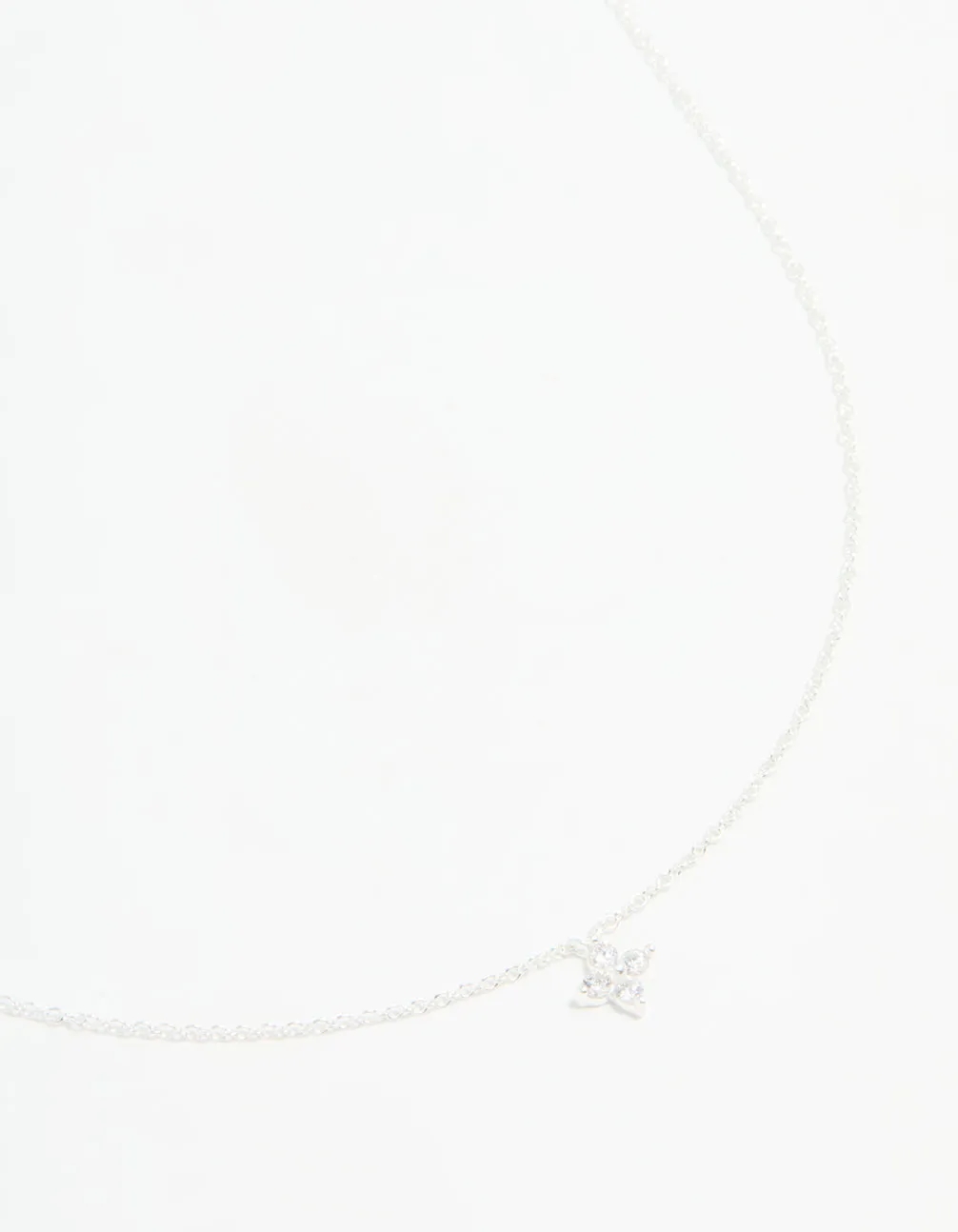 Minimal Feature Open Air Sterling Silver Cubic Zirconia Micro Flower Pendant Necklace