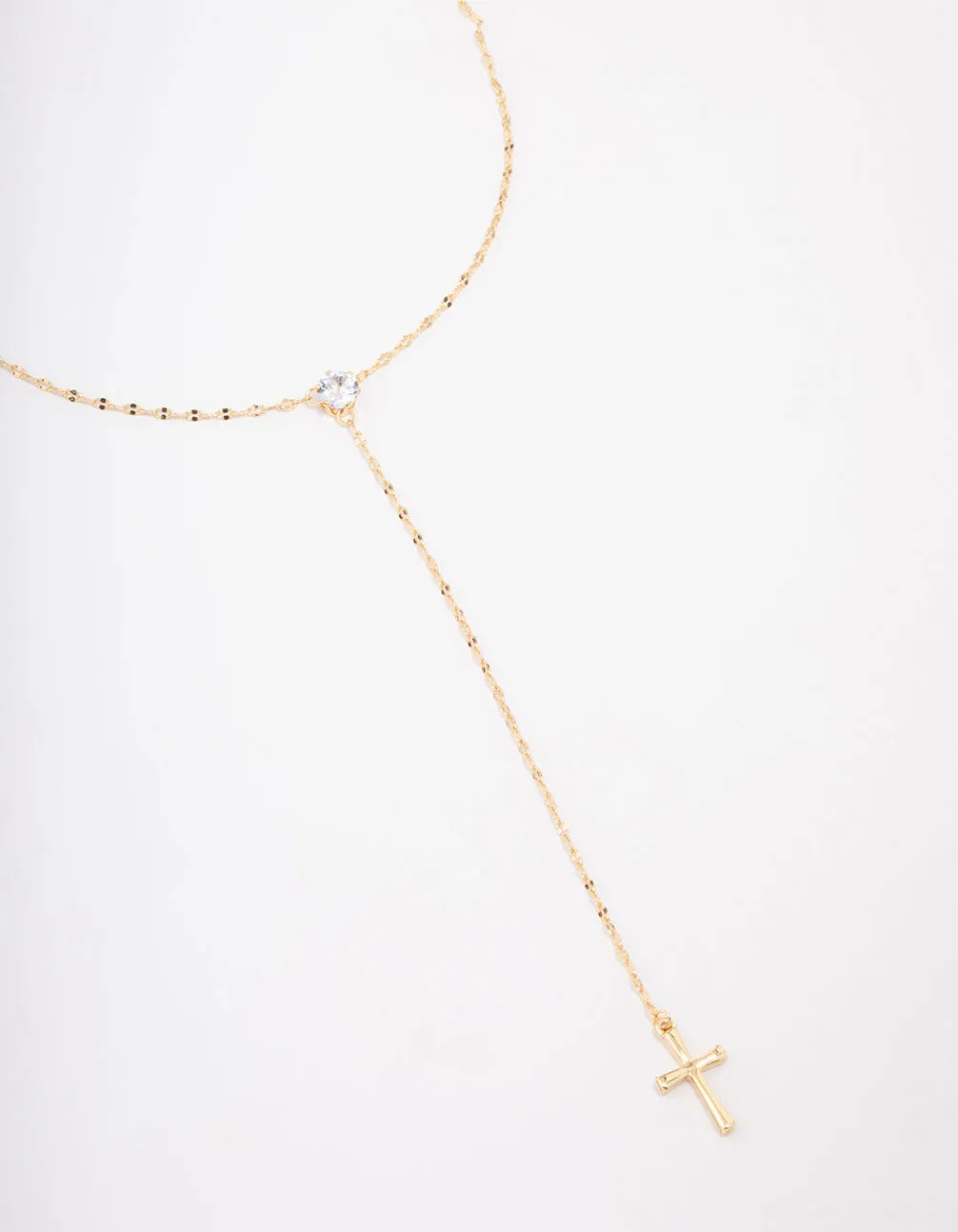 Gold Plated Cubic Zirconia Cross Lariat Necklace Retro Vibe