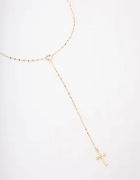 Gold Plated Cubic Zirconia Cross Lariat Necklace Elegant Detail
