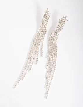 Silver Twisted Strand Drop Earrings Pearlescent Embellishment Delicate Vibe