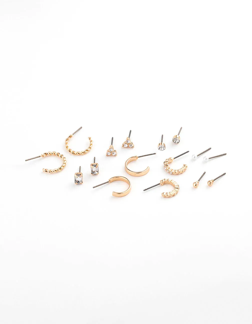 Pearlescent Piece Fashionable Finish Gold Diamante Baguette Earring 8-Pack