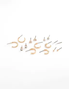Pearlescent Piece Fashionable Finish Gold Diamante Baguette Earring 8-Pack