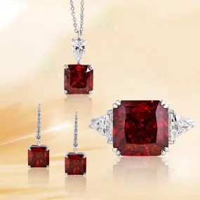 Louily Noble Ruby Radiant Cut 3PC Jewelry Set Natural Shine Neat Spark