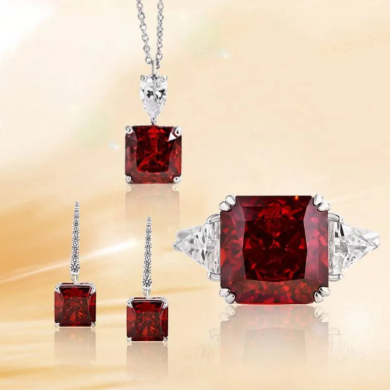 Understated Form Timeless Shine Pieces Louily Noble Ruby Radiant Cut 3PC Jewelry Set