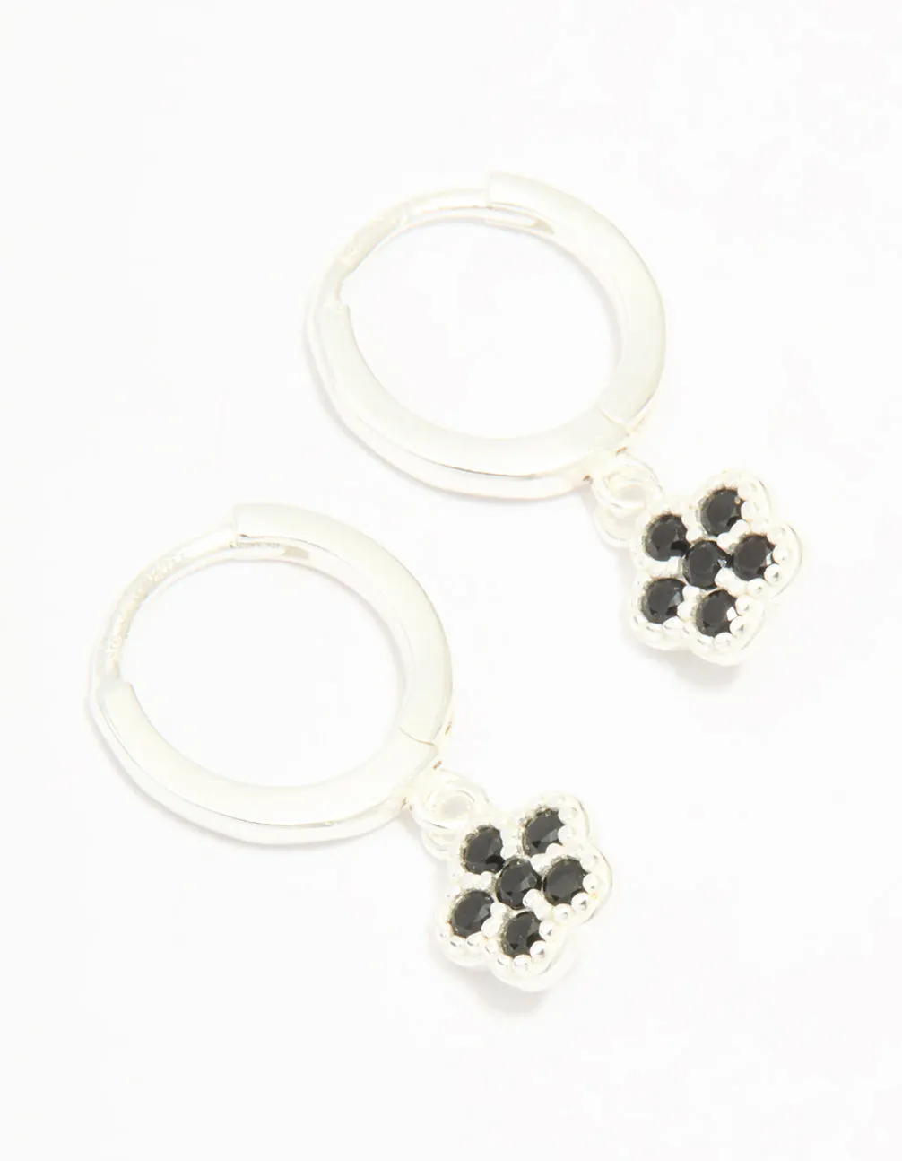 Sterling Silver Black Cubic Zirconia Flower Huggie Earrings Stunning appearance