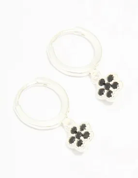 Sterling Silver Black Cubic Zirconia Flower Huggie Earrings Stunning appearance