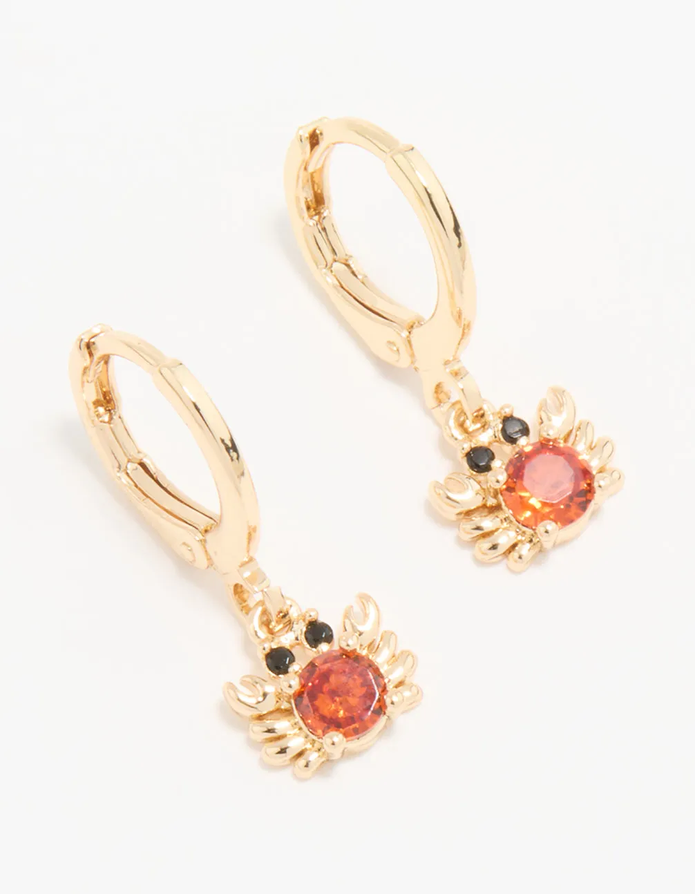 Gold Red Cubic Zirconia Crab Huggie Drop Earrings Exquisite Piece