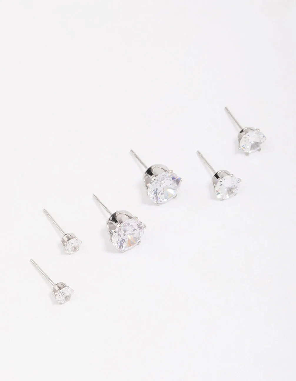 Waterproof Stainless Steel Graduating Cubic Zirconia Earring 3-Pack Curved Item Luxurious Trinket