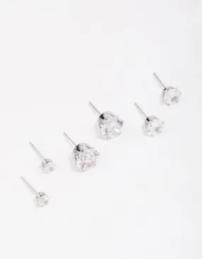 Waterproof Stainless Steel Graduating Cubic Zirconia Earring 3-Pack Curved Item Luxurious Trinket