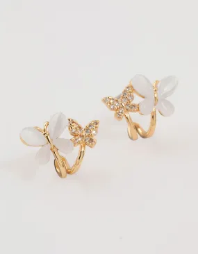 Gold Plated Cubic Zirconia Butterflies Mini Hoop Earrings Luxurious Adornment Metallic Accent