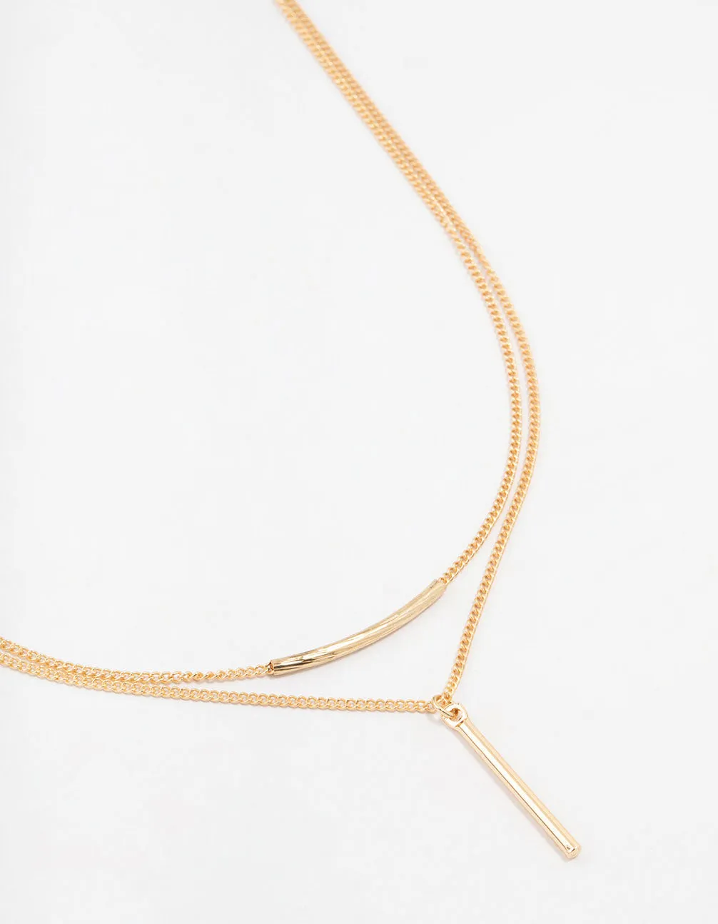 Gold Double Chain Bar Necklace Refined Detail For Daughter