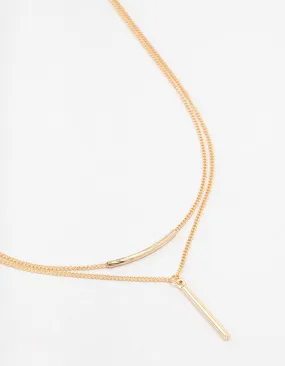 Gold Double Chain Bar Necklace Refined Detail For Daughter