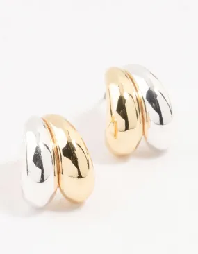 Trendy Element Mixed Metal Double Bubble Hoop Earrings
