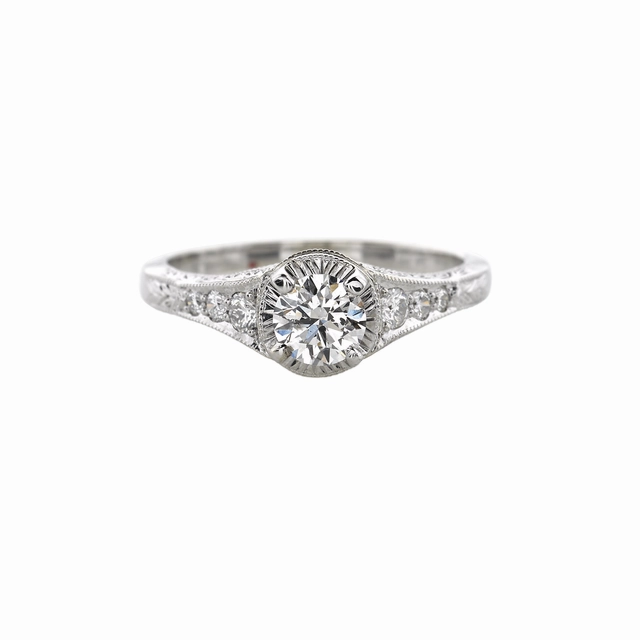 14 Karat White Gold Engraved Solitaire Engagement Ring (.68cttw) Luxury piece
