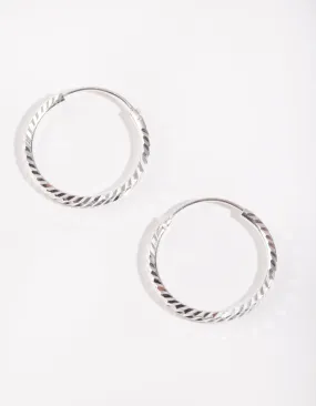 Radiant Style Sparkling Creation Sterling Silver 20mm Diamond Cut Hoop Earrings
