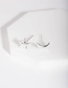 Sterling Silver Celestial Mismatch Stud Earrings Avant-Garde Piece