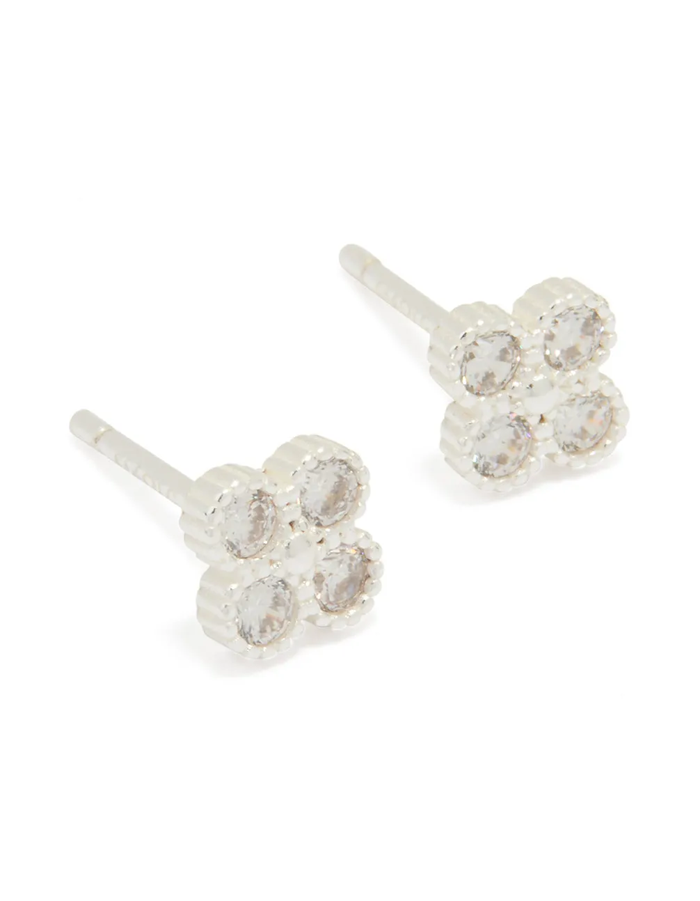 Sterling Silver Cubic Zirconia Mini Flower Stud Earrings Oversized Jewelry