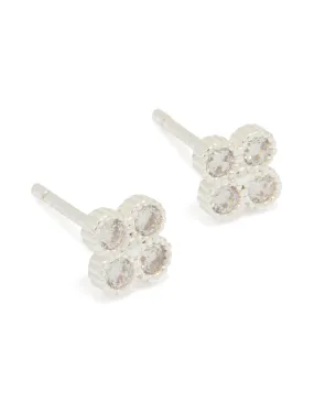 Sterling Silver Cubic Zirconia Mini Flower Stud Earrings Oversized Jewelry
