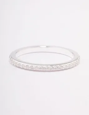 Sterling Silver Cubic Zirconia Pave Band Ring Shimmer Accent Designer Statement