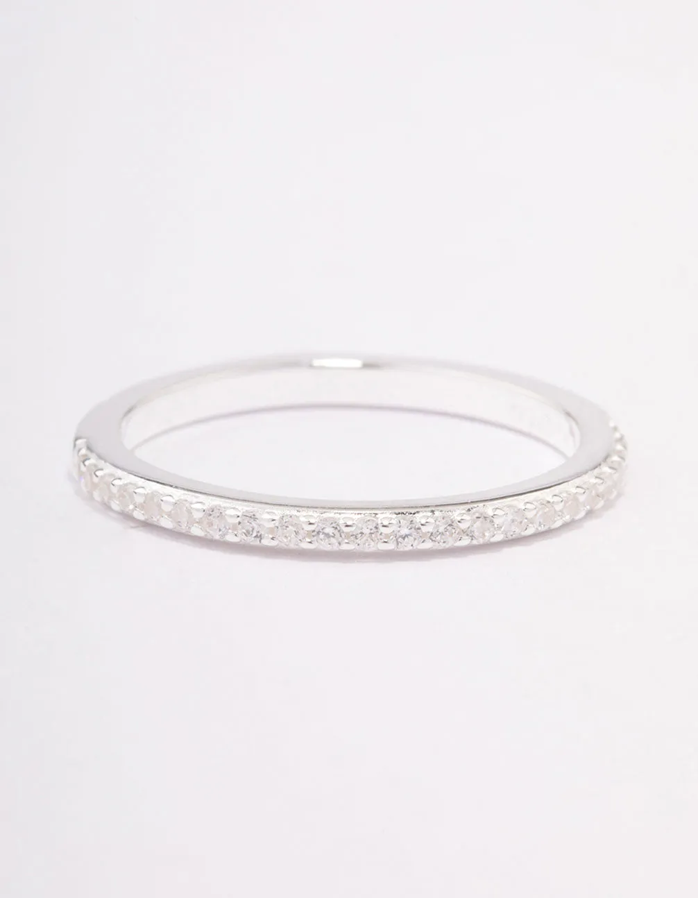 Sterling Silver Cubic Zirconia Pave Band Ring Shimmer Accent Designer Statement