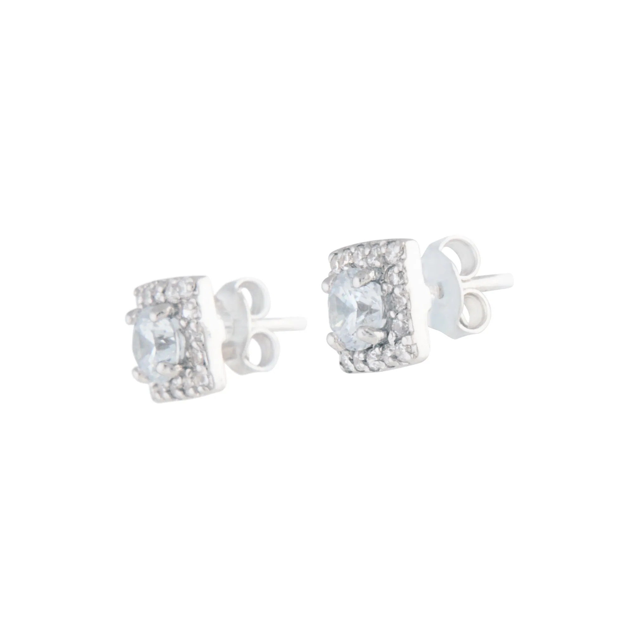 Secure Aesthetic Sterling Silver Cubic Zirconia Square Stud