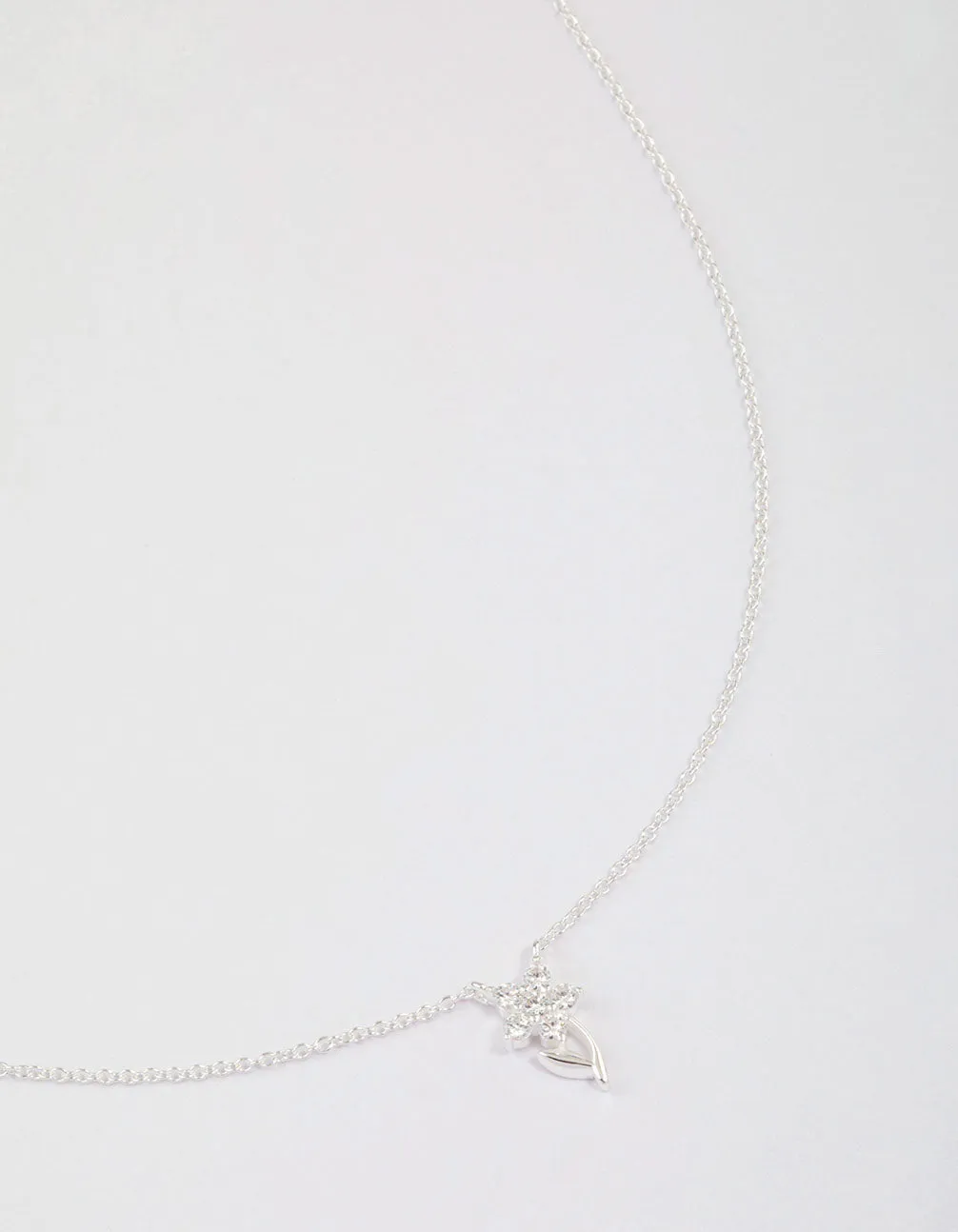 Beautiful Accessory Minimal Beauty Sterling Silver Cubic Zirconia Stem Necklace