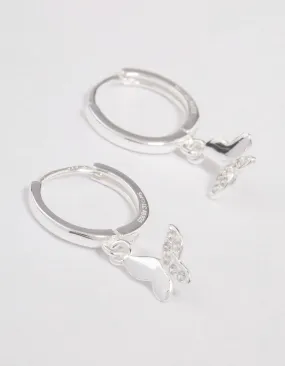 Chic Accent Everyday Piece Sterling Silver Diamante Butterfly Huggie Earrings