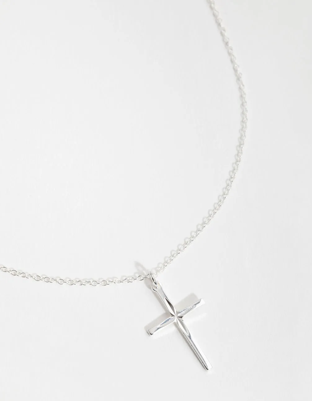 Sterling Silver Diamond Cut Cross Necklace Classic Feature Always Piece