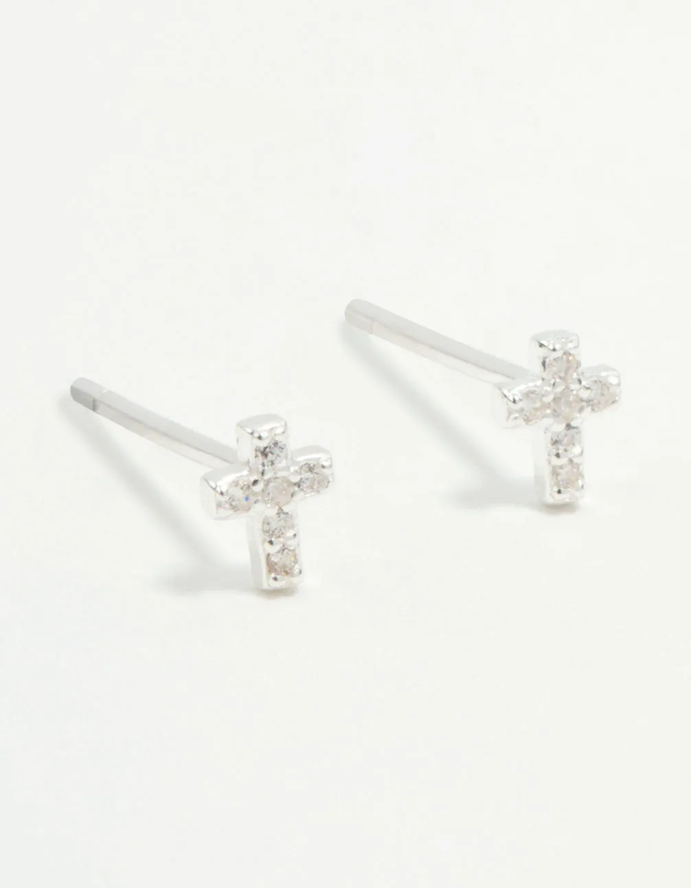 Sterling Silver Mini Cubic Zirconia Cross Stud Earrings Durable Look Oversized Accessory
