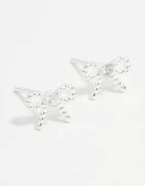Sterling Silver Textured Bow Stud Earrings Safe product