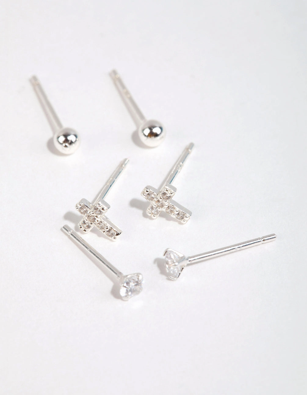 Office Decoration Sterling Silver Cross & Diamante Stud Earring Pack